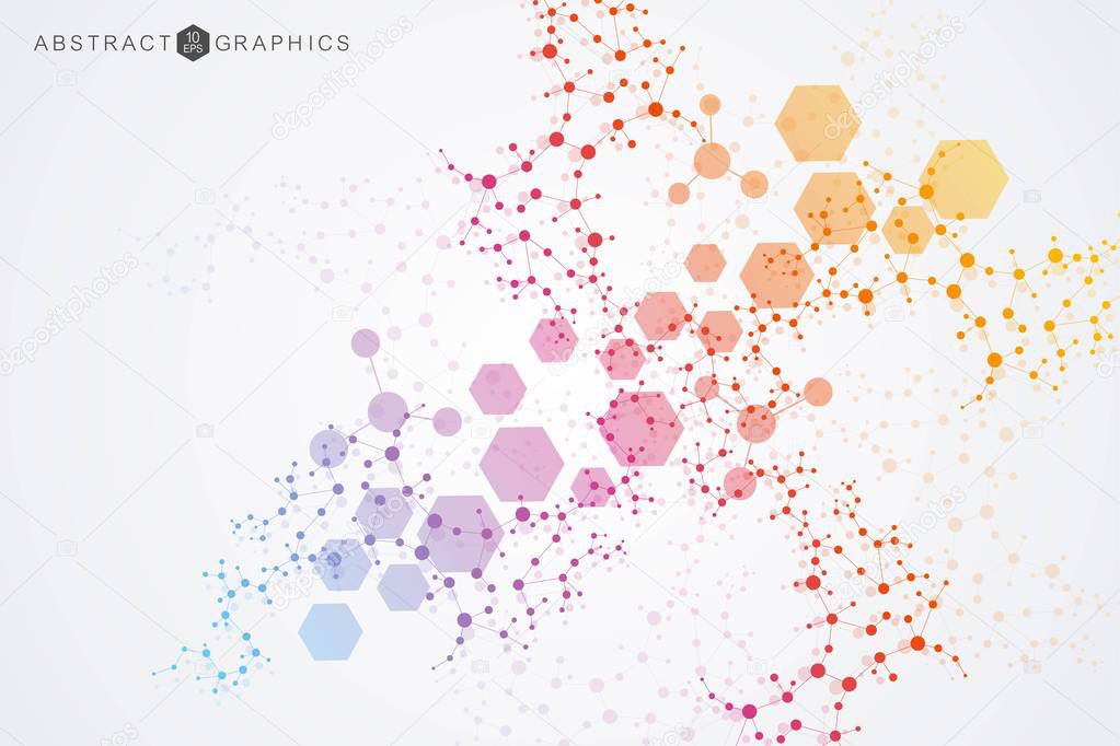 Structure molecule and communication. Dna, atom, neurons. Scientific concept for your design. Connected lines with dots. Medical, technology, chemistry, science background. Vector illustration.