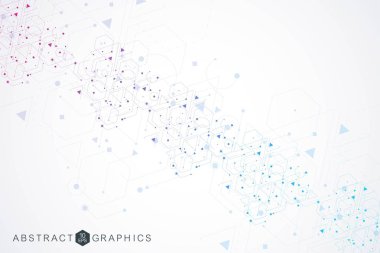 Bilimsel altıgen kalıbın modern fütüristik arka planı. Parçacık, tıbbi, teknoloji, kimya ve bilim için molekül yapısına sahip sanal soyut bir arka plan. Sosyal ağ vektörü.