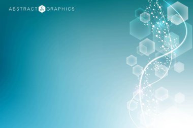 Bağlı çizgi ve noktalarla Geometrik soyut arkaplan. Yapı molekülü ve iletişim. Büyük Veri Görselleştirme. Tıp, teknoloji, bilim geçmişi. Vektör illüstrasyonu.