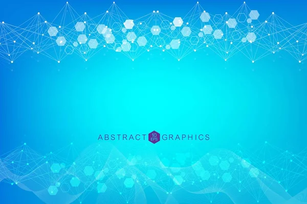 Padrão de rede científica, linhas de conexão e pontos. Estrutura de hexágonos de tecnologia ou elementos de conexão molecular. —  Vetores de Stock