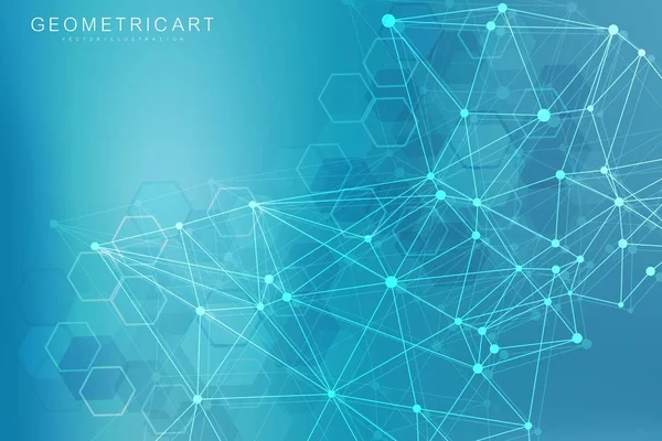 Geometrisk abstrakt bakgrund med ansluten linje och prickar. Strukturmolekyl och kommunikation. Visualisering av stora data. Medicin, teknik, vetenskap bakgrund. Vektorillustration. — Stock vektor