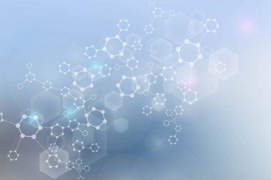 Yapı molekülü ve iletişim. DNA, atom, nöronlar. Tasarımınız için bilimsel bir kavram. Noktalarla birleştirilmiş çizgiler. Tıp, teknoloji, kimya, bilim geçmişi. Vektör illüstrasyonu.