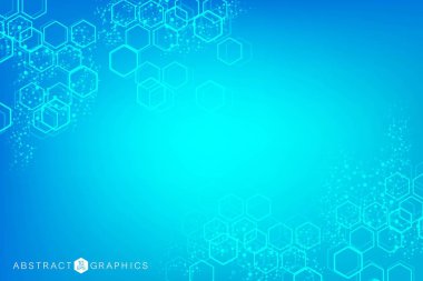 Altıgen soyut arkaplan. Büyük Veri Görselleştirme. Genel ağ bağlantısı. Tıp, teknoloji, bilim geçmişi. Vektör illüstrasyonu.