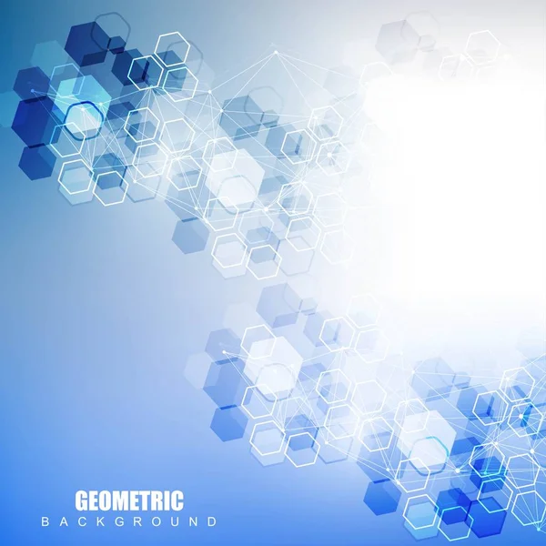 Geometrischer abstrakter Hintergrund mit verbundenen Linien und Punkten. Struktur Molekül und Kommunikation. Big Data Visualisierung. Medizin, Technologie, wissenschaftlicher Hintergrund. Vektorillustration. — Stockvektor