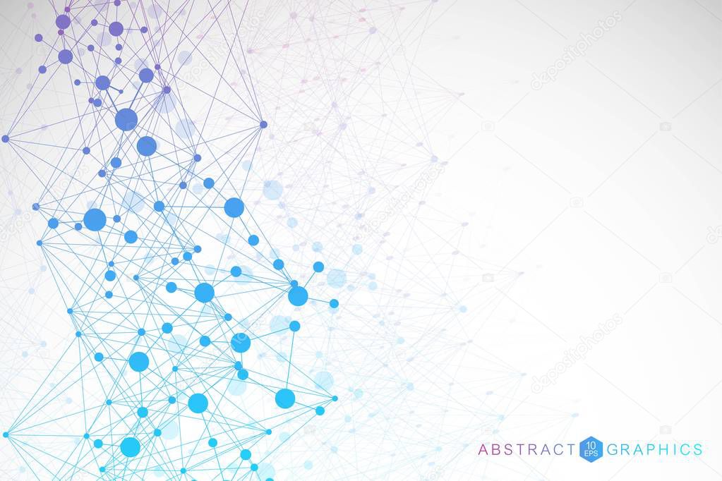 Structure molecule and communication. Dna, atom, neurons. Scientific concept for your design. Connected lines with dots. Medical, technology, chemistry, science background. Vector illustration.