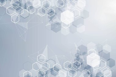 Altıgen soyut arkaplan. Büyük Veri Görselleştirme. Genel ağ bağlantısı. Tıp, teknoloji, bilim geçmişi. Vektör illüstrasyonu.