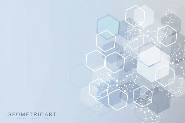 Modèle de réseau scientifique, lignes et points de connexion. Moderne futuriste virtuel abstrait structure moléculaire de fond pour la médecine, la technologie, la chimie, la science. Vecteur hexagonal scientifique — Image vectorielle