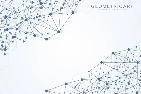 Fond abstrait géométrique avec ligne et points connectés. Structure molécule et communication. Visualisation Big Data. Médecine, technologie, science. Illustration vectorielle. — Image vectorielle