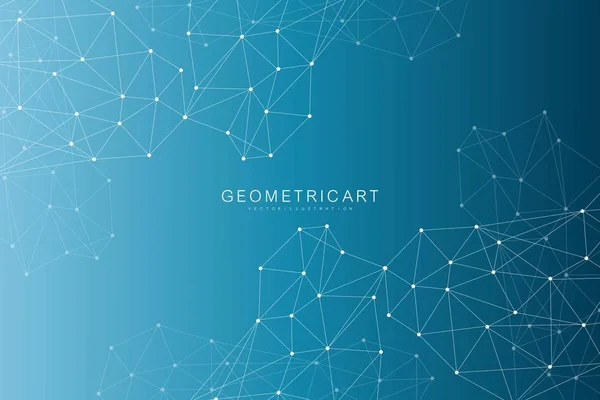 Fundo abstrato geométrico com linha conectada e pontos. Estrutura molécula e comunicação. Visualização de Big Data. Médico, tecnologia, formação científica. Ilustração vetorial. —  Vetores de Stock