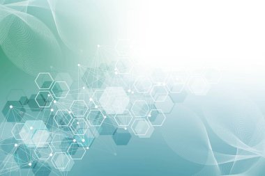 Bağlantılı çizgi ve noktalar ile geometrik arka plan. Yapısı molekül ve iletişim. Bilimsel kavram tasarımınız için. Tıp, teknoloji, bilim arka plan. Vektör çizim.