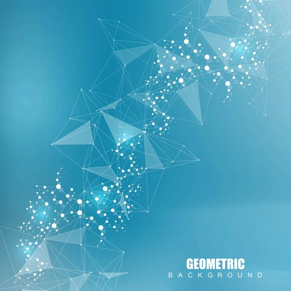 Fondo abstracto geométrico con línea y puntos conectados. Molécula de estructura y comunicación. Concepto científico para su diseño. Medicina, tecnología, antecedentes científicos. Ilustración vectorial . — Vector de stock