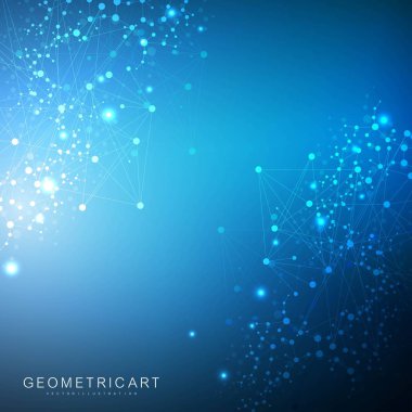 Bağlantılı çizgi ve noktalar ile geometrik arka plan. Yapısı molekül ve iletişim. Bilimsel kavram tasarımınız için. Tıp, teknoloji, bilim arka plan. Vektör çizim.