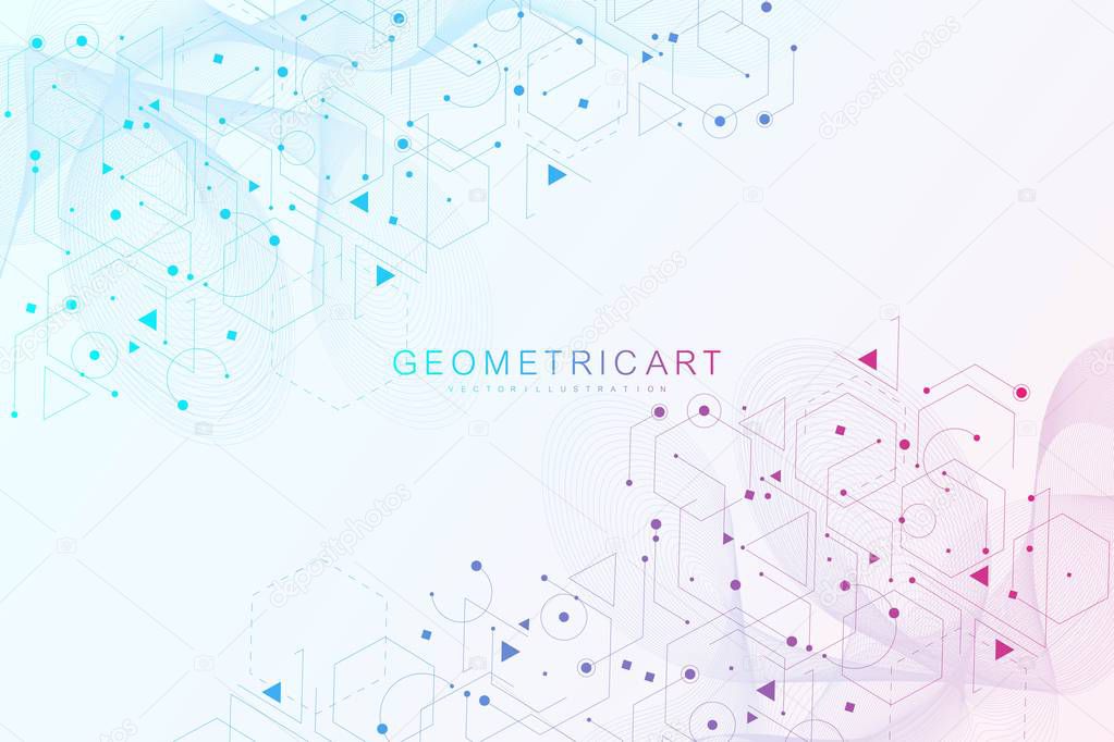 Geometric abstract background with connected line and dots. Structure molecule and communication. Scientific concept for your design. Medical, technology, science background. Vector illustration.