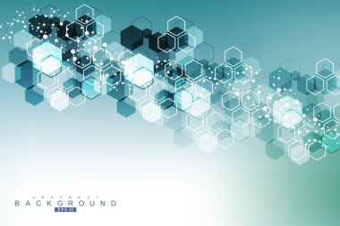 Altıgen soyut arkaplan. Büyük Veri Görselleştirme. Genel ağ bağlantısı. Tıp, teknoloji, bilim geçmişi. Vektör illüstrasyonu.