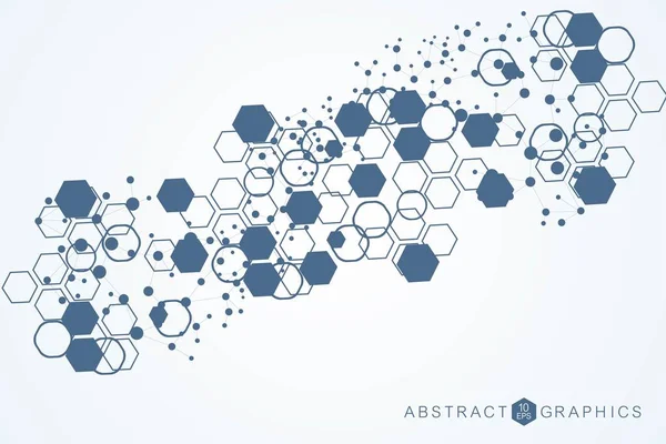 Fond futuriste moderne du modèle hexagonal scientifique. Fond abstrait virtuel avec particule, structure moléculaire pour la médecine, la technologie, la chimie, la science. Réseau social vecteur — Image vectorielle