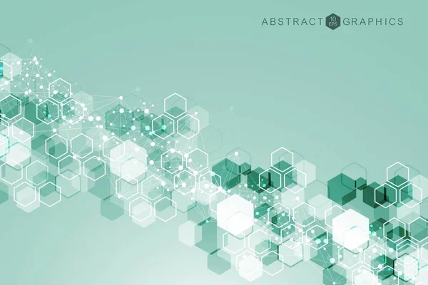 Hexagonale abstracte achtergrond. Big Data Visualisatie. Wereldwijde netwerkverbinding. Medische, technologische, wetenschappelijke achtergrond. Vectorillustratie. — Stockvector