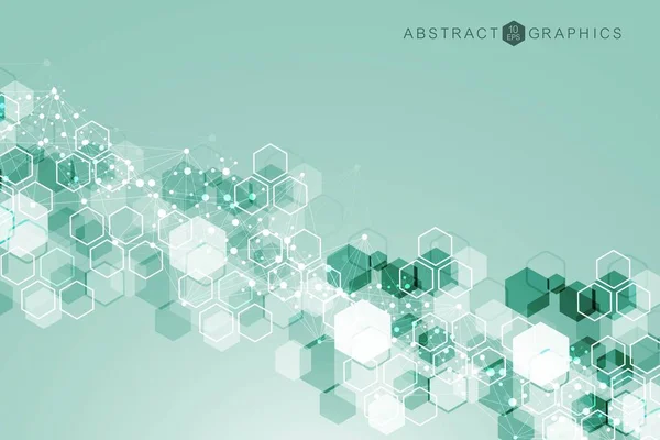 Hexagonal abstrakt bakgrund. Visualisering av stora data. Global nätverksanslutning. Medicin, teknik, vetenskap bakgrund. Vektorillustration. — Stock vektor