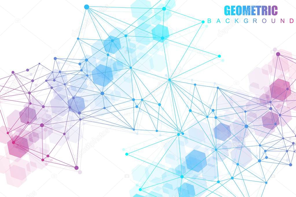 Hexagonal abstract background. Big Data Visualization. Global network connection. Medical, technology, science background. Vector illustration.