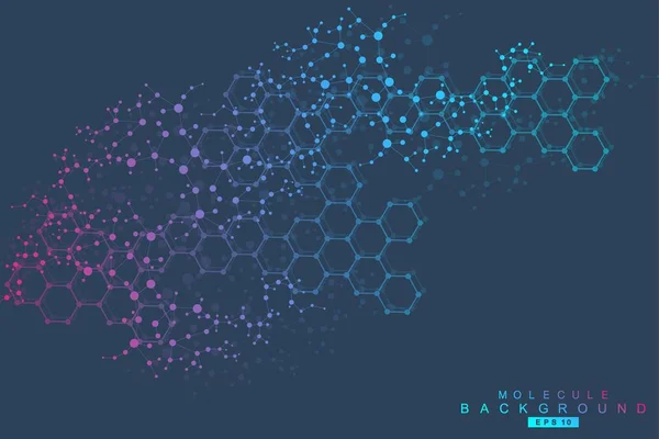 Moderne futuristische achtergrond van het wetenschappelijke hexagonale patroon. Virtuele abstracte achtergrond met deeltjes, moleculestructuur voor geneeskunde, technologie, chemie, wetenschap. Sociale netwerkvector — Stockvector