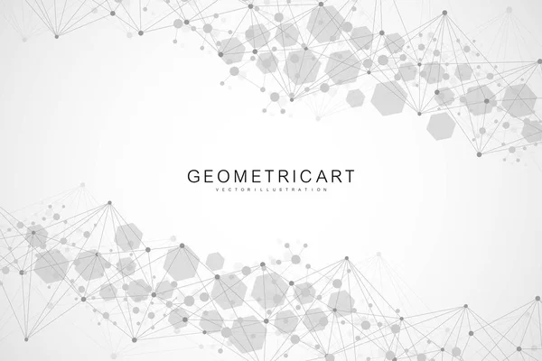 Fond futuriste moderne du modèle hexagonal scientifique. Fond abstrait virtuel avec particule, structure moléculaire pour la médecine, la technologie, la chimie, la science. Réseau social vecteur — Image vectorielle