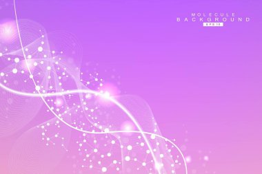 Yapı molekülü ve iletişim. DNA, atom, nöronlar. Tasarımınız için bilimsel bir kavram. Noktalarla birleştirilmiş çizgiler. Tıp, teknoloji, kimya, bilim geçmişi. Vektör illüstrasyonu.