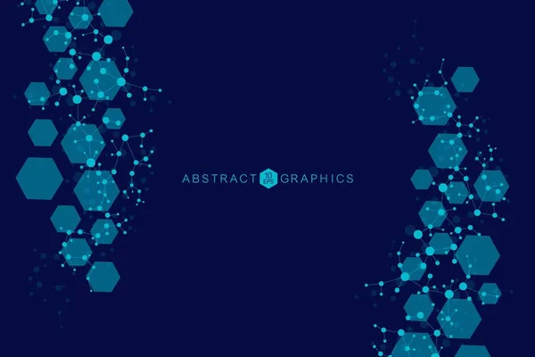 Modèle de réseau scientifique, lignes et points de connexion. Technologie hexagones structure ou éléments de connexion moléculaire. — Image vectorielle