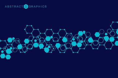 Altıgen soyut arkaplan. Büyük Veri Görselleştirme. Genel ağ bağlantısı. Tıp, teknoloji, bilim geçmişi. Vektör illüstrasyonu.