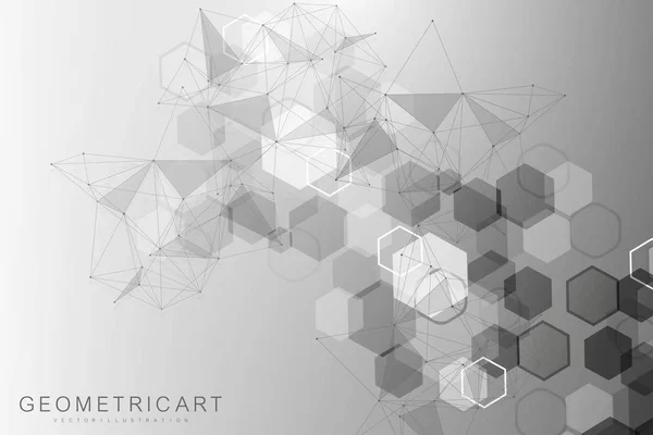 Hexagonal abstrakt bakgrund. Visualisering av stora data. Global nätverksanslutning. Medicin, teknik, vetenskap bakgrund. Vektorillustration. — Stock vektor