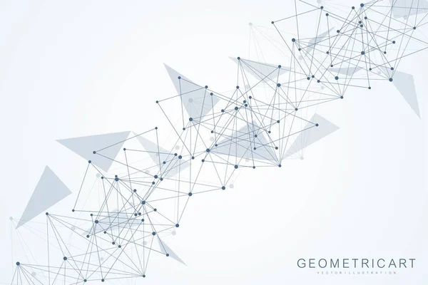 Fundo abstrato geométrico com linha conectada e pontos. Estrutura molécula e comunicação. Visualização de Big Data. Médico, tecnologia, formação científica. Ilustração vetorial. —  Vetores de Stock