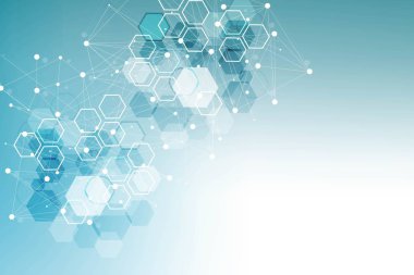 Altıgen soyut arkaplan. Büyük Veri Görselleştirme. Genel ağ bağlantısı. Tıp, teknoloji, bilim geçmişi. Vektör illüstrasyonu.