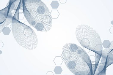 Bilim ağı şablonu, noktaları ve çizgileri birleştiriyor. Teknoloji altıgenlerin yapısı veya moleküler bağlantı elementleri.