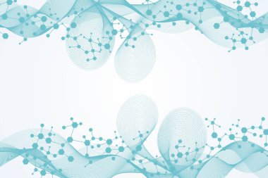 Yapı molekülü ve iletişim. DNA, atom, nöronlar. Tasarımınız için bilimsel bir kavram. Noktalarla birleştirilmiş çizgiler. Tıp, teknoloji, kimya, bilim geçmişi. Vektör illüstrasyonu.