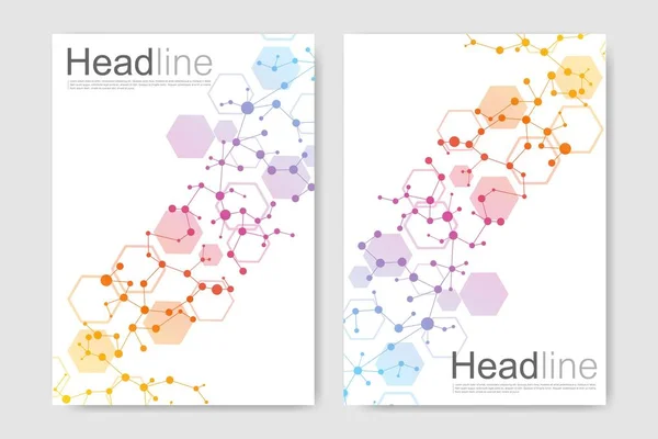 Plantillas vectoriales para folleto folleto folleto folleto folleto cubierta informe anual. Patrón hexagonal futurista moderno con partícula, estructura molecular para medicina, tecnología, química, ciencia . — Vector de stock