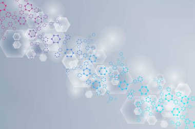 Bilim ağı şablonu, noktaları ve çizgileri birleştiriyor. Teknoloji altıgenlerin yapısı veya moleküler bağlantı elementleri.