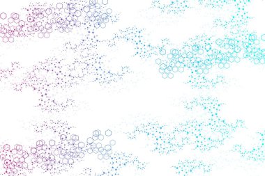 Yapı molekülü ve iletişim. DNA, atom, nöronlar. Tasarımınız için bilimsel bir kavram. Noktalarla birleştirilmiş çizgiler. Tıp, teknoloji, kimya, bilim geçmişi. Vektör illüstrasyonu.