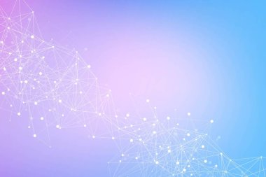 Bağlı çizgi ve noktalarla Geometrik soyut arkaplan. Yapı molekülü ve iletişim. Büyük Veri Görselleştirme. Tıp, teknoloji, bilim geçmişi. Vektör illüstrasyonu.