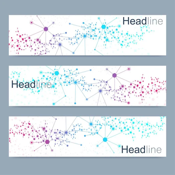 一套科学的现代矢量横幅。DNA分子结构与连接的线条和点。科学和技术概念。波流图形背景为您的设计.矢量说明. — 图库矢量图片