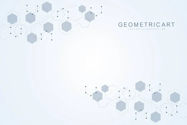 Научная сеть, соединяющая линии и точки. Технологические шестиугольники или элементы молекулярного соединения. — стоковый вектор