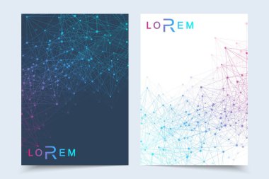 Broşür dergisi broşürleri için vektör şablonları yıllık broşür kapağı raporu. Parçacık, tıp, teknoloji, kimya, bilim için molekül yapısı ile modern fütürist altıgen desen