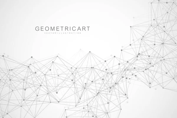 Fond abstrait géométrique avec ligne et points connectés. Structure molécule et communication. Visualisation Big Data. Médecine, technologie, science. Illustration vectorielle. — Image vectorielle