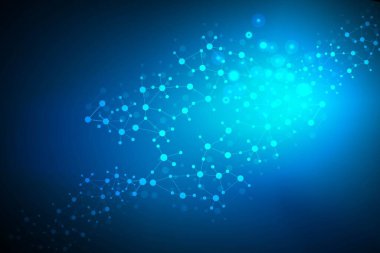 Yapı molekülü ve iletişim. DNA, atom, nöronlar. Tasarımınız için bilimsel bir kavram. Noktalarla birleştirilmiş çizgiler. Tıp, teknoloji, kimya, bilim geçmişi. Vektör illüstrasyonu.
