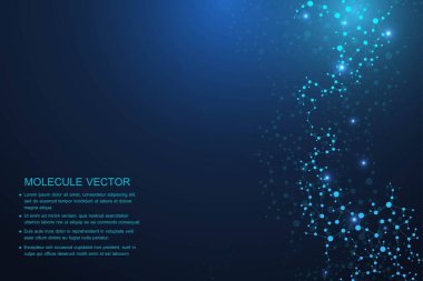 Yapı molekülü ve iletişim. DNA, atom, nöronlar. Tasarımınız için bilimsel bir kavram. Noktalarla birleştirilmiş çizgiler. Tıp, teknoloji, kimya, bilim geçmişi. Vektör illüstrasyonu.