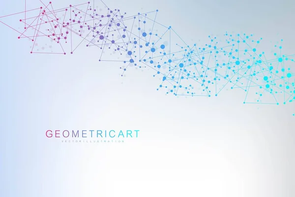 Padrão de rede científica, linhas de conexão e pontos. Estrutura de hexágonos de tecnologia ou elementos de conexão molecular. — Vetor de Stock