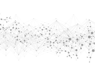 Yapı molekülü ve iletişim. DNA, atom, nöronlar. Tasarımınız için bilimsel bir kavram. Noktalarla birleştirilmiş çizgiler. Tıp, teknoloji, kimya, bilim geçmişi. Vektör illüstrasyonu.
