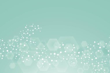 Yapı molekülü ve iletişim. DNA, atom, nöronlar. Tasarımınız için bilimsel bir kavram. Noktalarla birleştirilmiş çizgiler. Tıp, teknoloji, kimya, bilim geçmişi. resimleme.