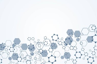 Bilim ağı şablonu, noktaları ve çizgileri birleştiriyor. Teknoloji altıgenlerin yapısı veya moleküler bağlantı elementleri.