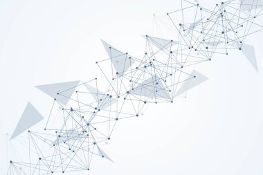 Bağlı çizgi ve noktalarla Geometrik soyut arkaplan. Yapı molekülü ve iletişim. Tasarımınız için bilimsel bir kavram. Tıp, teknoloji, bilim geçmişi. resimleme.