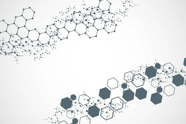 Wissenschaft Netzwerkmuster, Verbindungslinien und Punkte. Technologie Sechsecke Struktur oder molekulare Verbindungselemente. — Stockfoto