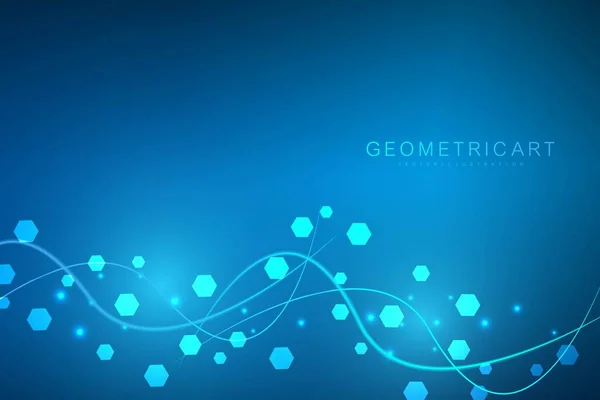 Fond futuriste moderne du modèle hexagonal scientifique. Fond abstrait virtuel avec particule, structure moléculaire pour la médecine, la technologie, la chimie, la science. Réseau social vecteur — Image vectorielle