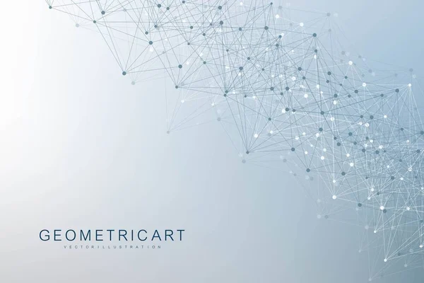 Geometrisk abstrakt bakgrund med ansluten linje och prickar. Strukturmolekyl och kommunikation. Visualisering av stora data. Medicin, teknik, vetenskap bakgrund. Vektorillustration. — Stock vektor